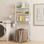 Étagère de rangement 3 niveaux au-dessus des toilettes, autoportante, support de rangement au-dessus des toilettes, 2 crochets latéraux, blanc/noir