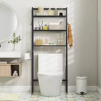 Étagère de rangement 3 niveaux au-dessus des toilettes, autoportante, support de rangement au-dessus des toilettes, 2 crochets latéraux, blanc/noir