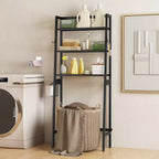 Étagère de rangement 3 niveaux au-dessus des toilettes, autoportante, support de rangement au-dessus des toilettes, 2 crochets latéraux, blanc/noir