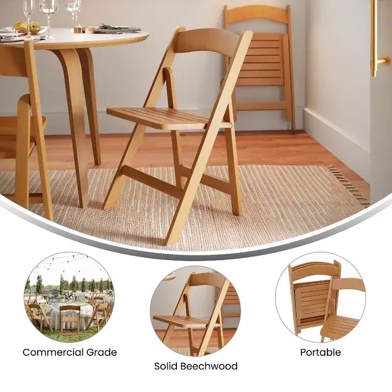 Lot de 2 chaises de salle à manger pliantes en bois massif