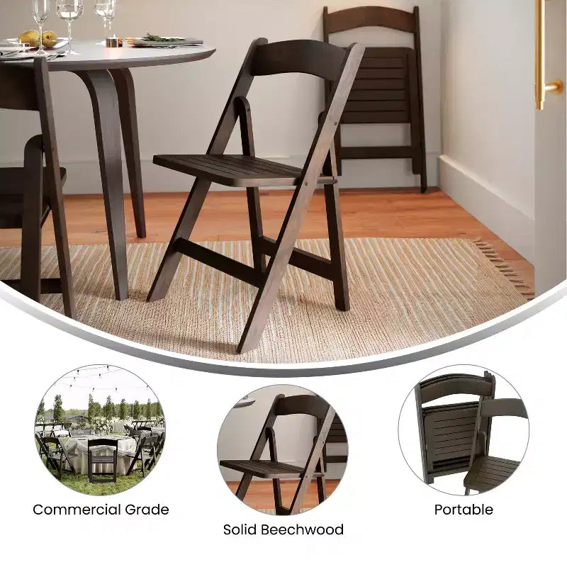 Lot de 2 chaises de salle à manger pliantes en bois massif