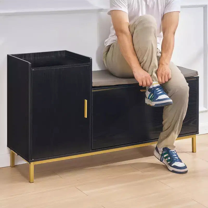 Banc de rangement, étagère à chaussures d'entrée à 2 tiroirs basculants, coussin de siège amovible