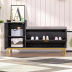 Banc de rangement, étagère à chaussures d'entrée à 2 tiroirs basculants, coussin de siège amovible