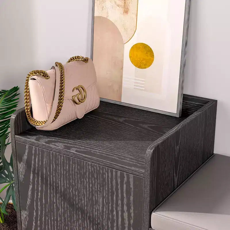 Banc de rangement, étagère à chaussures d'entrée à 2 tiroirs basculants, coussin de siège amovible