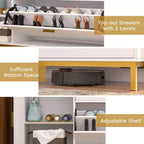 Banc de rangement, étagère à chaussures d'entrée à 2 tiroirs basculants, coussin de siège amovible