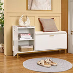 Banc de rangement, étagère à chaussures d'entrée à 2 tiroirs basculants, coussin de siège amovible
