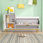 Banc de rangement, étagère à chaussures d'entrée à 2 tiroirs basculants, coussin de siège amovible