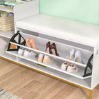 Banc de rangement, étagère à chaussures d'entrée à 2 tiroirs basculants, coussin de siège amovible