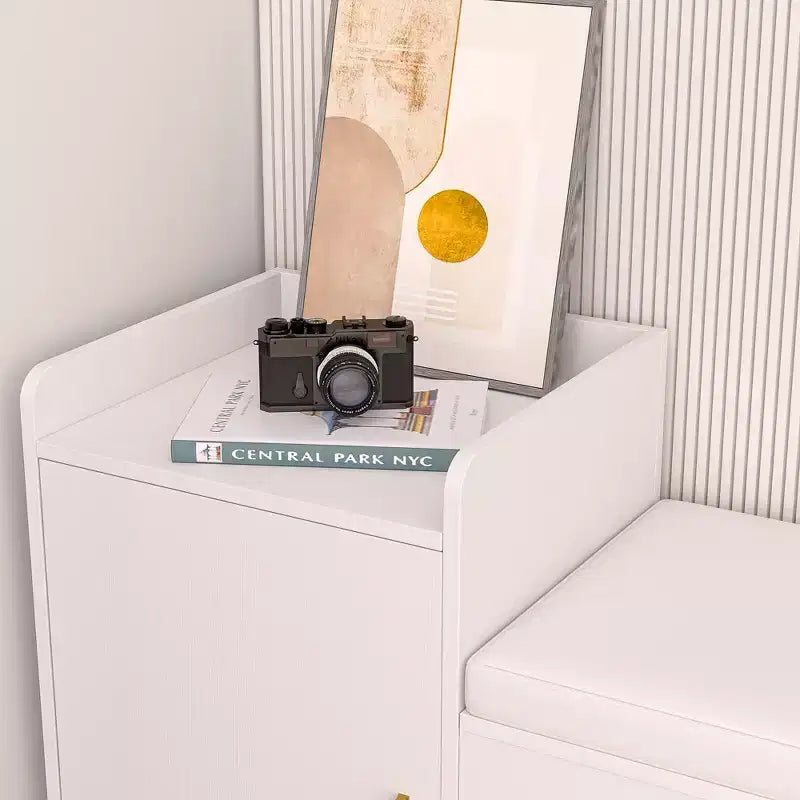 Banc de rangement, étagère à chaussures d'entrée à 2 tiroirs basculants, coussin de siège amovible