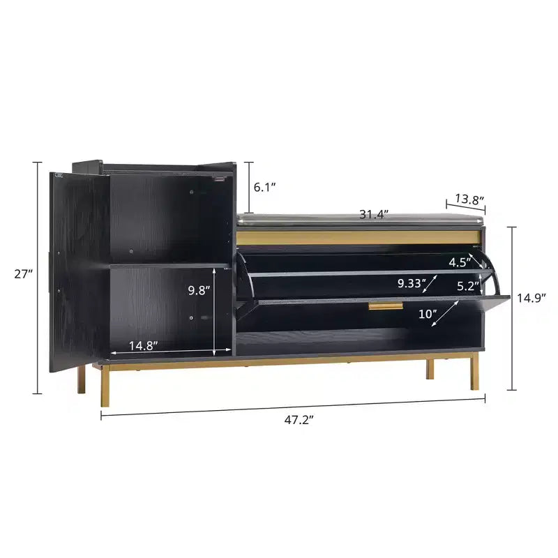Storage Bench, 2-Tier Flip Drawers for Entryway Shoe Rack Organizer, Removable Seat Cushion