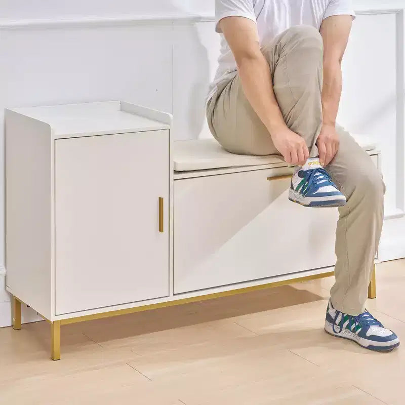 Banc de rangement, étagère à chaussures d'entrée à 2 tiroirs basculants, coussin de siège amovible