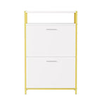 Banc de rangement, étagère à chaussures d'entrée à 2 tiroirs basculants, coussin de siège amovible