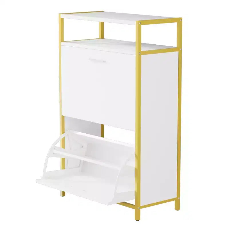 Banc de rangement, étagère à chaussures d'entrée à 2 tiroirs basculants, coussin de siège amovible