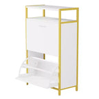 Banc de rangement, étagère à chaussures d'entrée à 2 tiroirs basculants, coussin de siège amovible