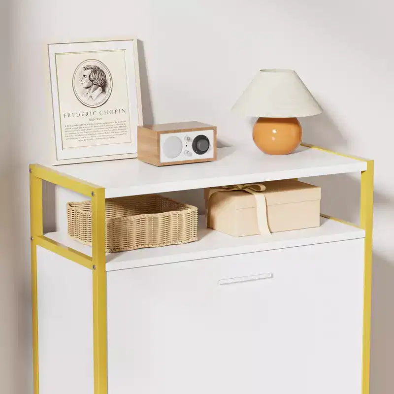 Banc de rangement, étagère à chaussures d'entrée à 2 tiroirs basculants, coussin de siège amovible