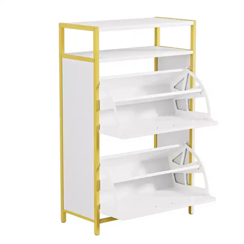Banc de rangement, étagère à chaussures d'entrée à 2 tiroirs basculants, coussin de siège amovible