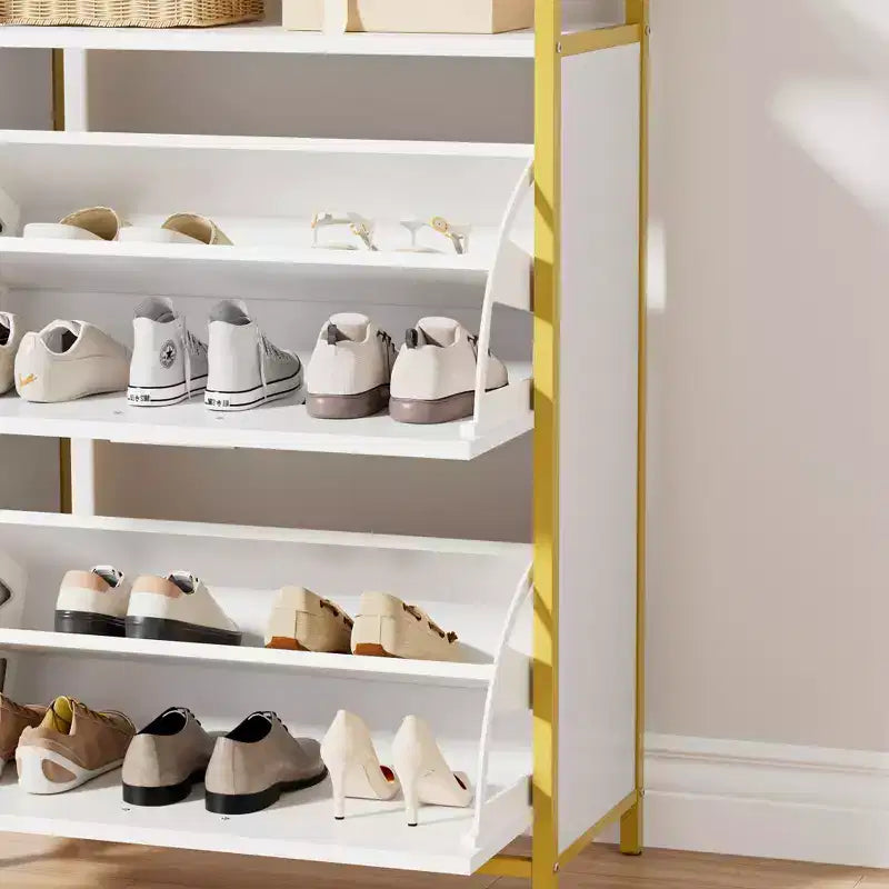 Banc de rangement, étagère à chaussures d'entrée à 2 tiroirs basculants, coussin de siège amovible