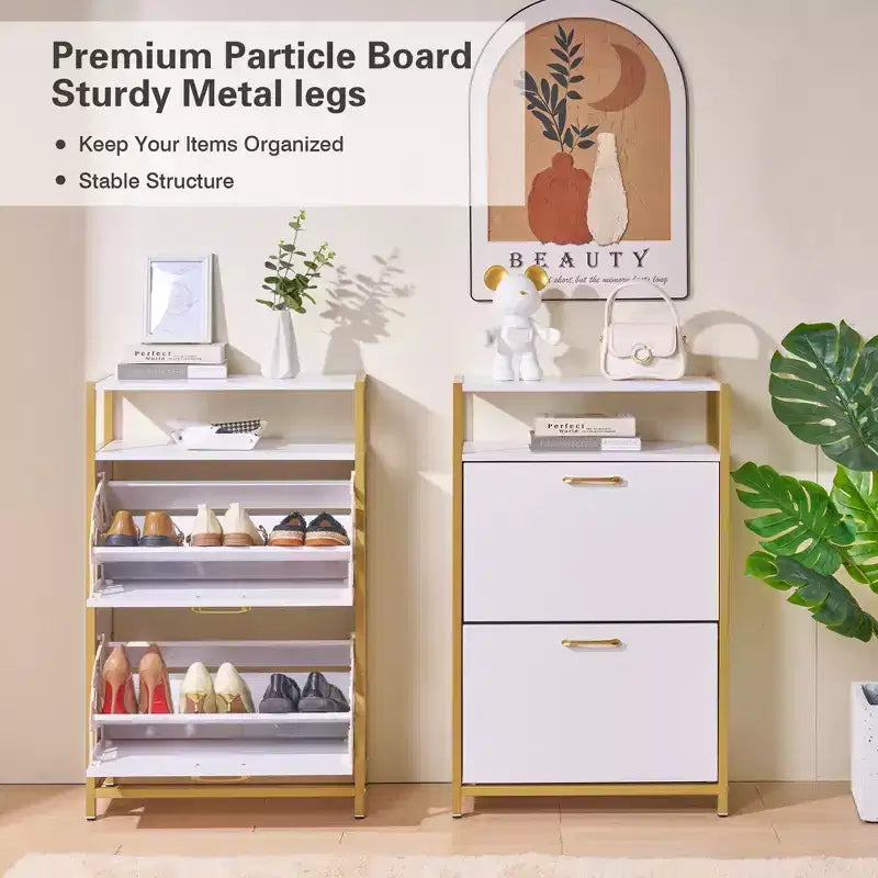 Banc de rangement, étagère à chaussures d'entrée à 2 tiroirs basculants, coussin de siège amovible