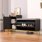 Banc de rangement, étagère à chaussures d'entrée à 2 tiroirs basculants, coussin de siège amovible