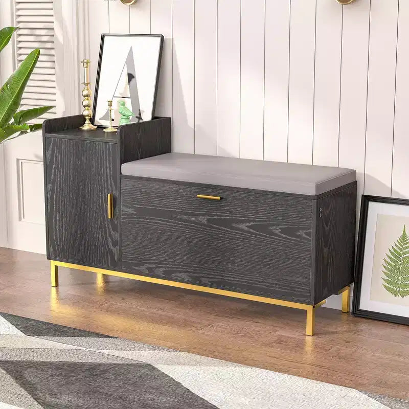 VECELO Storage Bench, 2-Tier Flip Drawers for Entryway Shoe Rack Organizer, Removable Seat Cushion