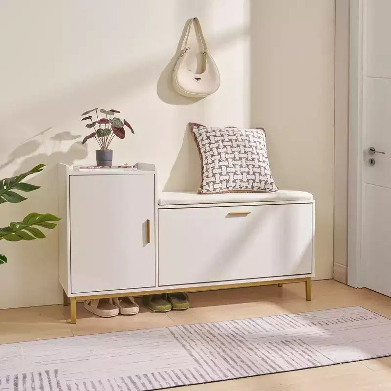 Storage Bench, 2-Tier Flip Drawers for Entryway Shoe Rack Organizer, Removable Seat Cushion