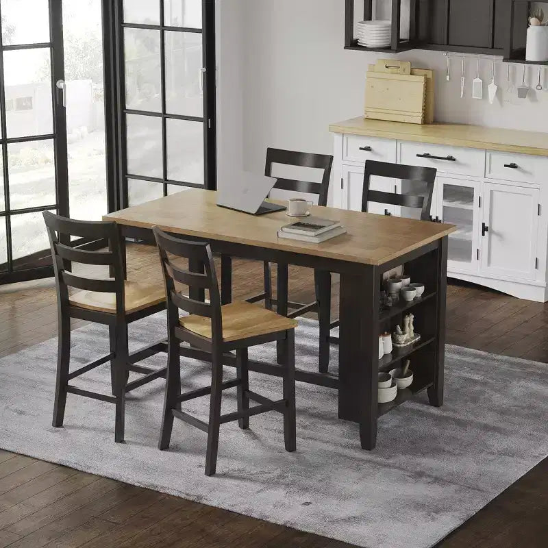 Table haute de bar avec plateau en bois massif