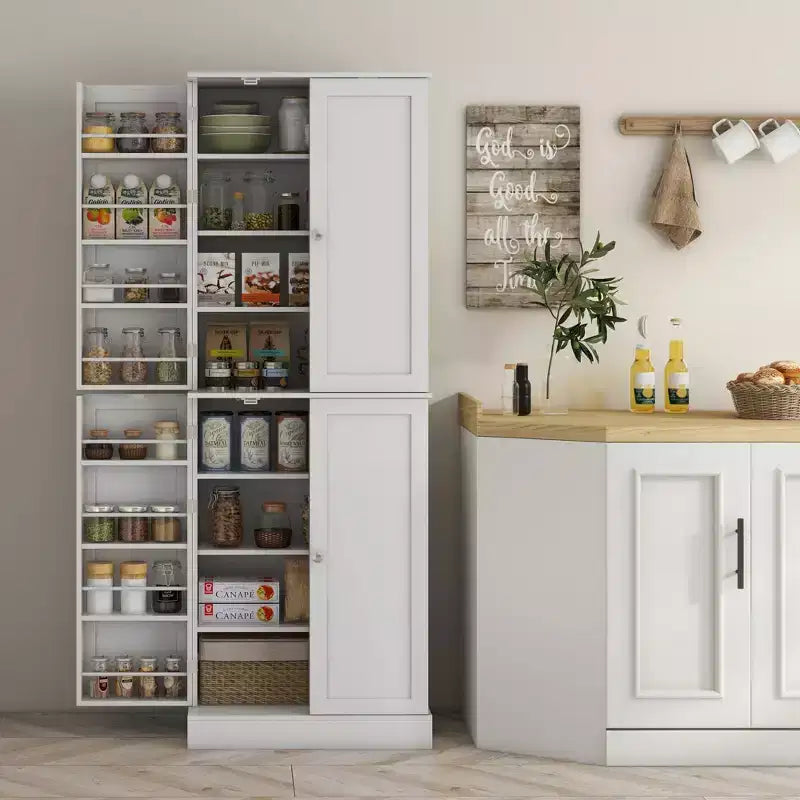 Armoire de cuisine moderne de 165 cm avec portes et étagères, Meuble de rangement autoportant pour salle à manger