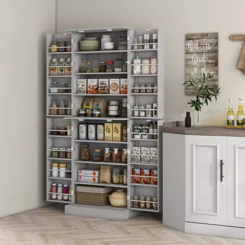 Armoire de cuisine moderne de 165 cm avec portes et étagères, Meuble de rangement autoportant pour salle à manger