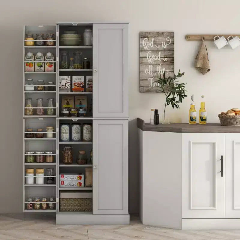 Armoire de cuisine moderne de 165 cm avec portes et étagères, Meuble de rangement autoportant pour salle à manger