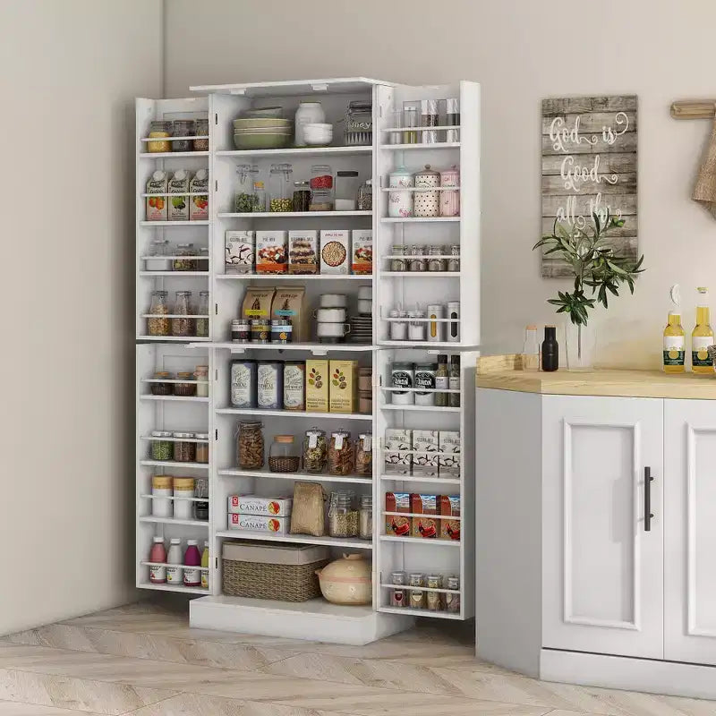 Armoire de cuisine moderne de 165 cm avec portes et étagères, Meuble de rangement autoportant pour salle à manger