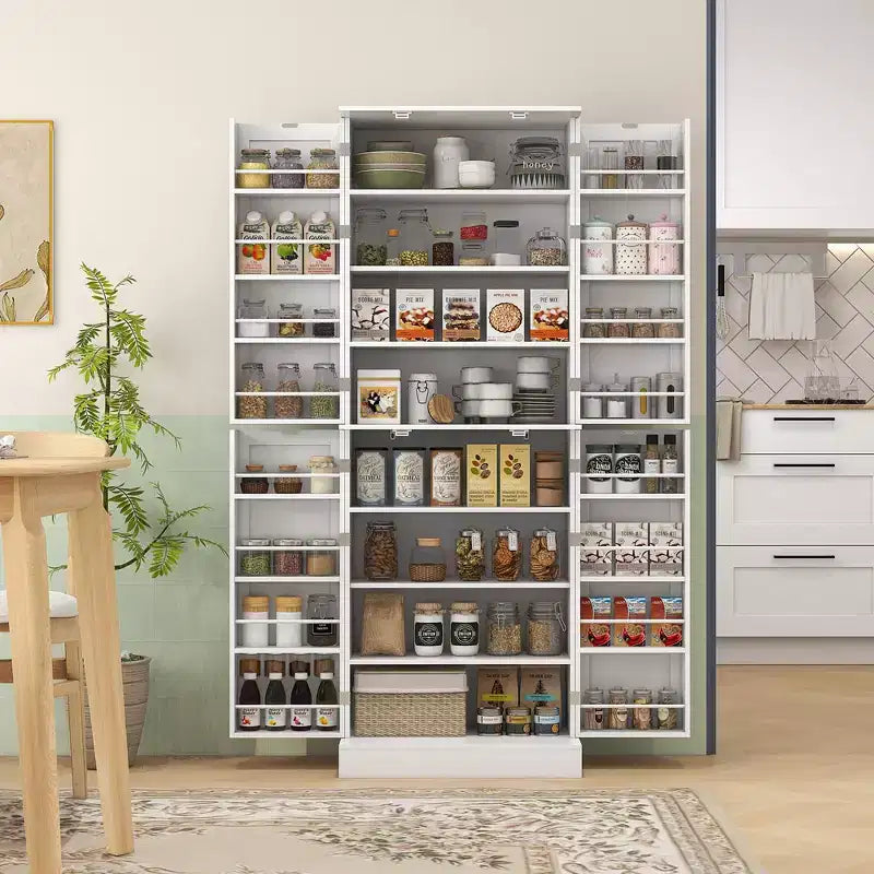 Armoire de cuisine moderne de 165 cm avec portes et étagères, Meuble de rangement autoportant pour salle à manger