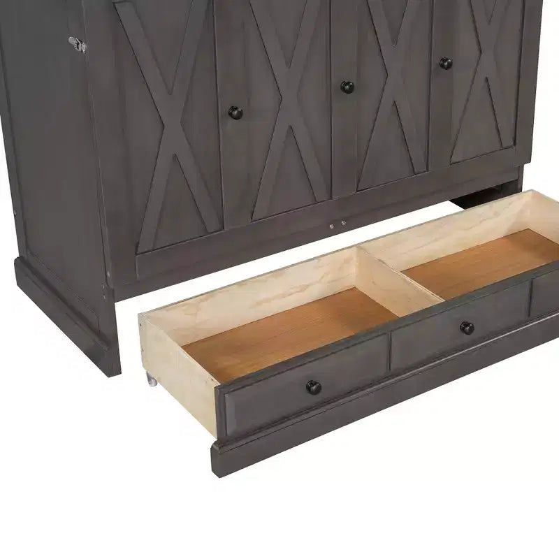 Lit escamotable mural Queen/Double en bois, lit-armoire pliable peu encombrant avec station de charge USB et tiroirs de rangement