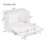 Lit escamotable mural Queen/Double en bois, lit-armoire pliable peu encombrant avec station de charge USB et tiroirs de rangement