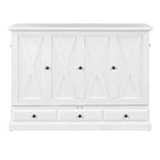 Lit escamotable mural Queen/Double en bois, lit-armoire pliable peu encombrant avec station de charge USB et tiroirs de rangement