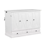 Lit escamotable mural Queen/Double en bois, lit-armoire pliable peu encombrant avec station de charge USB et tiroirs de rangement