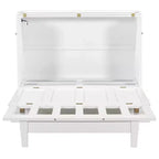 Lit escamotable mural Queen/Double en bois, lit-armoire pliable peu encombrant avec station de charge USB et tiroirs de rangement