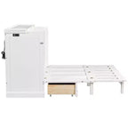 Lit escamotable mural Queen/Double en bois, lit-armoire pliable peu encombrant avec station de charge USB et tiroirs de rangement