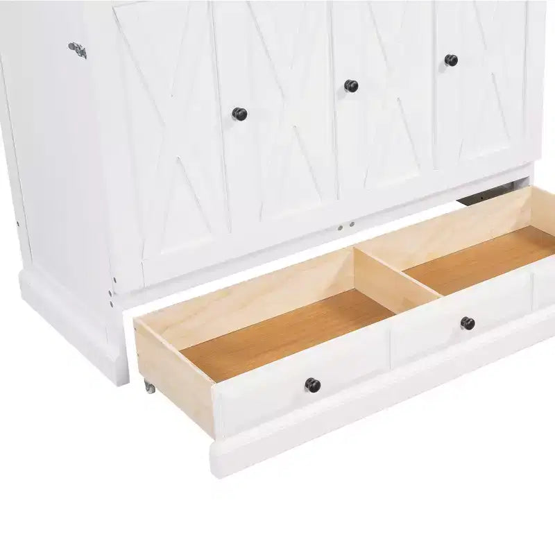 Lit escamotable mural Queen/Double en bois, lit-armoire pliable peu encombrant avec station de charge USB et tiroirs de rangement