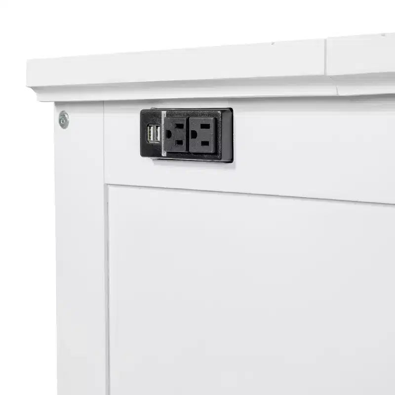 Lit escamotable mural Queen/Double en bois, lit-armoire pliable peu encombrant avec station de charge USB et tiroirs de rangement