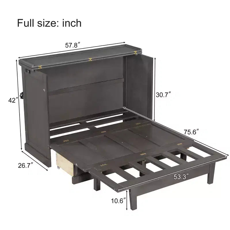 Lit escamotable mural Queen/Double en bois, lit-armoire pliable peu encombrant avec station de charge USB et tiroirs de rangement
