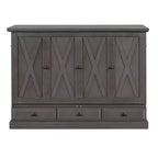 Lit escamotable mural Queen/Double en bois, lit-armoire pliable peu encombrant avec station de charge USB et tiroirs de rangement