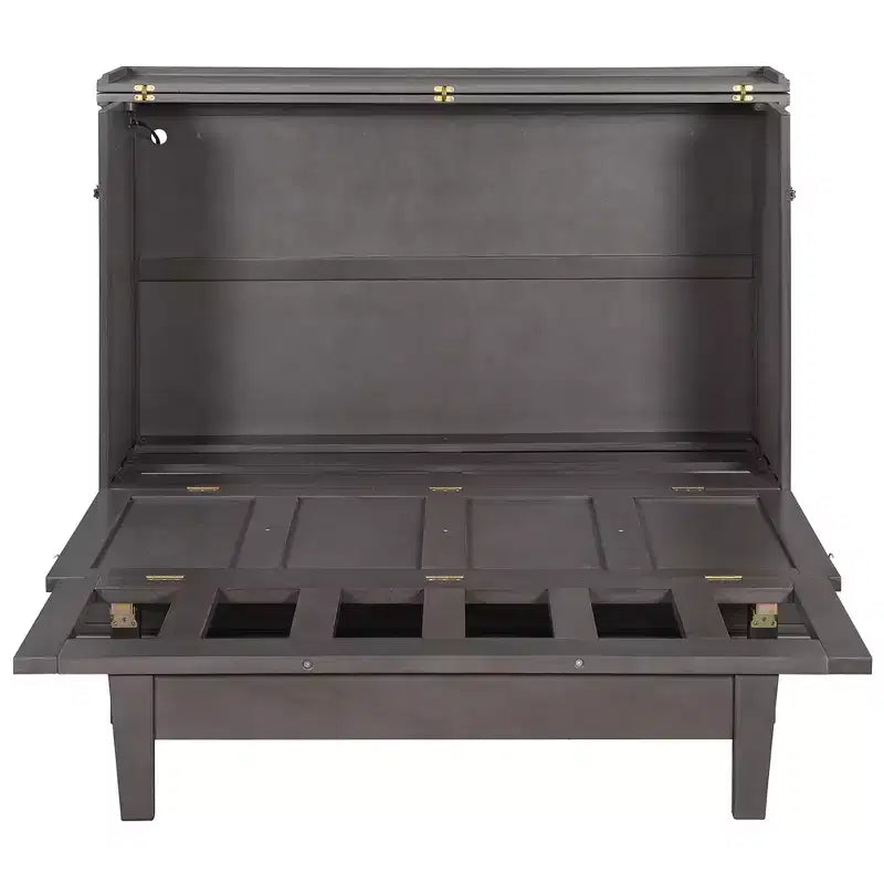 Lit escamotable mural Queen/Double en bois, lit-armoire pliable peu encombrant avec station de charge USB et tiroirs de rangement