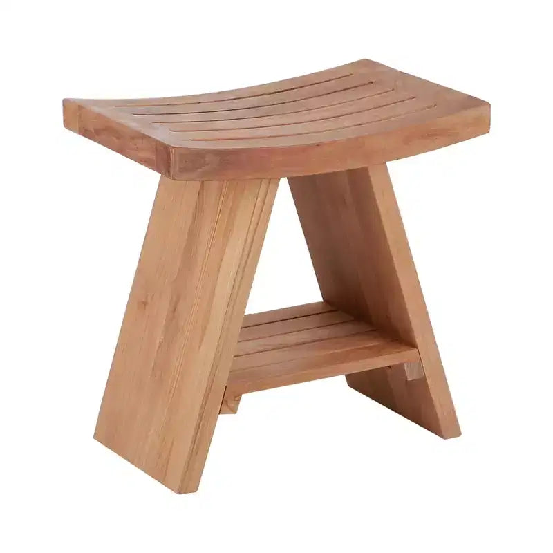 Tabouret de douche et de bain naturel avec siège incurvé et étagère – Beige