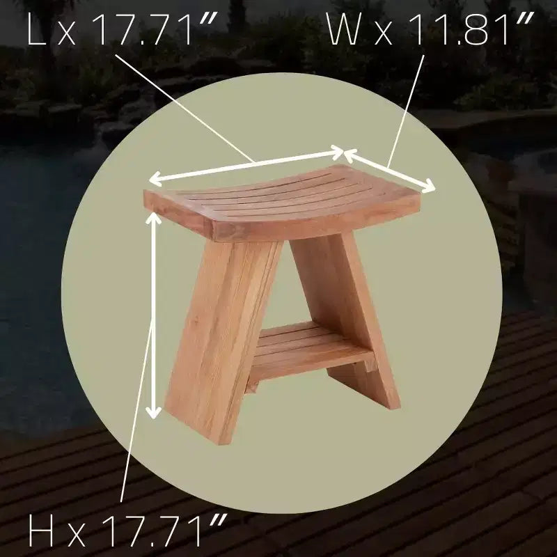 Natural Shower and Bath Stool with Curved Seat and Shelf - Beige