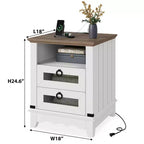 Table de chevet rustique de 45,7 cm avec station de charge, table de chevet avec 2 tiroirs et 2 ports USB, table d'appoint avec casier ouvert