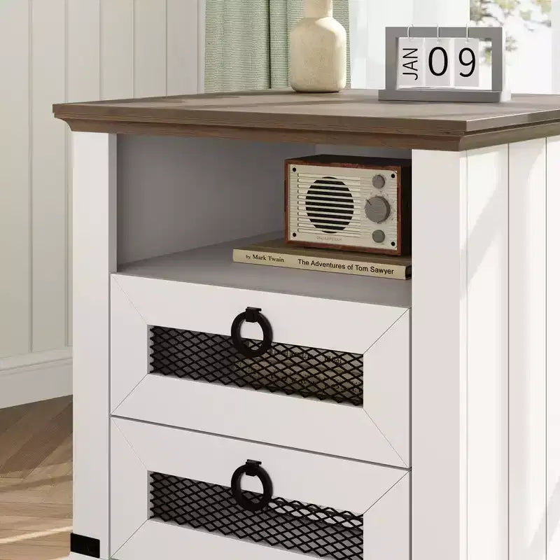 Table de chevet rustique de 45,7 cm avec station de charge, table de chevet avec 2 tiroirs et 2 ports USB, table d'appoint avec casier ouvert