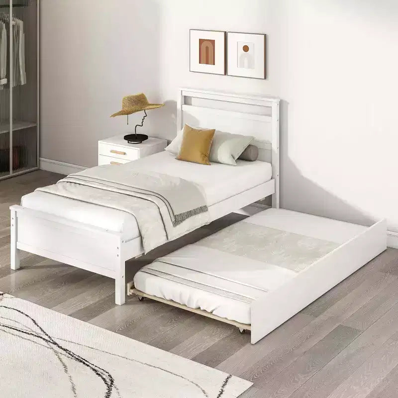 Lit plateforme simple avec lit gigogne escamotable Tête et pied de lit Gris/Blanc