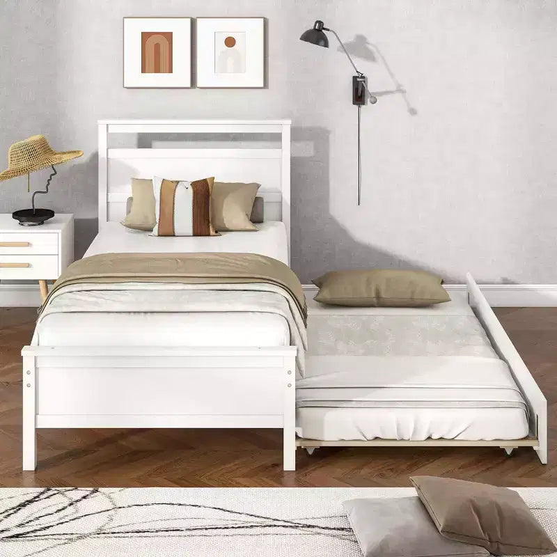 Lit plateforme simple avec lit gigogne escamotable Tête et pied de lit Gris/Blanc