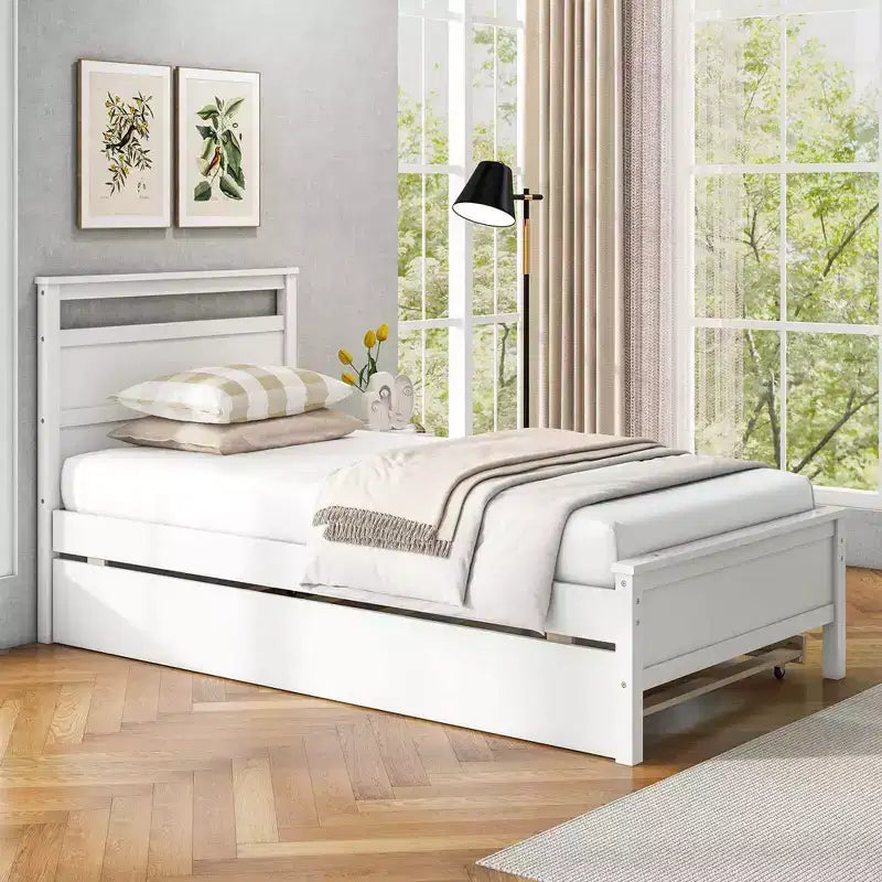 Lit plateforme simple avec lit gigogne escamotable Tête et pied de lit Gris/Blanc