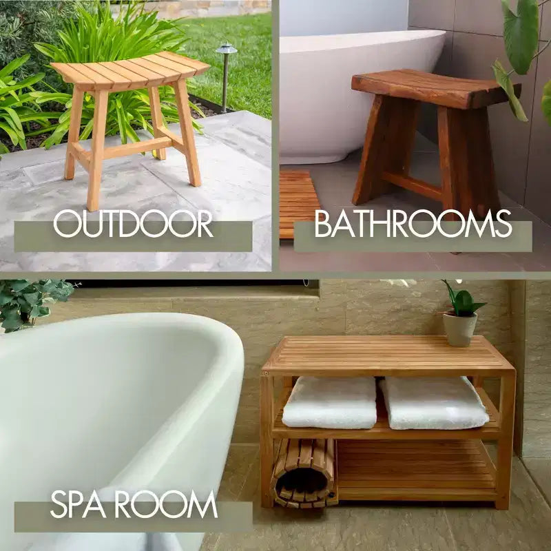Banc de douche de style asiatique avec étagère, 76,2 cm – Beige